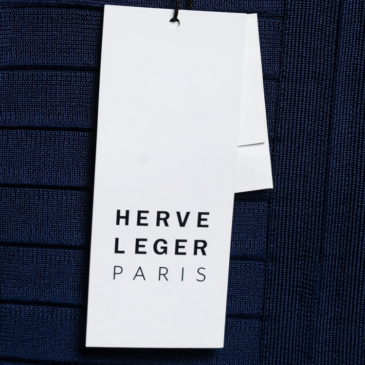 Pre Owned Herve Leger Blue Stretch Knit Bandage Top S