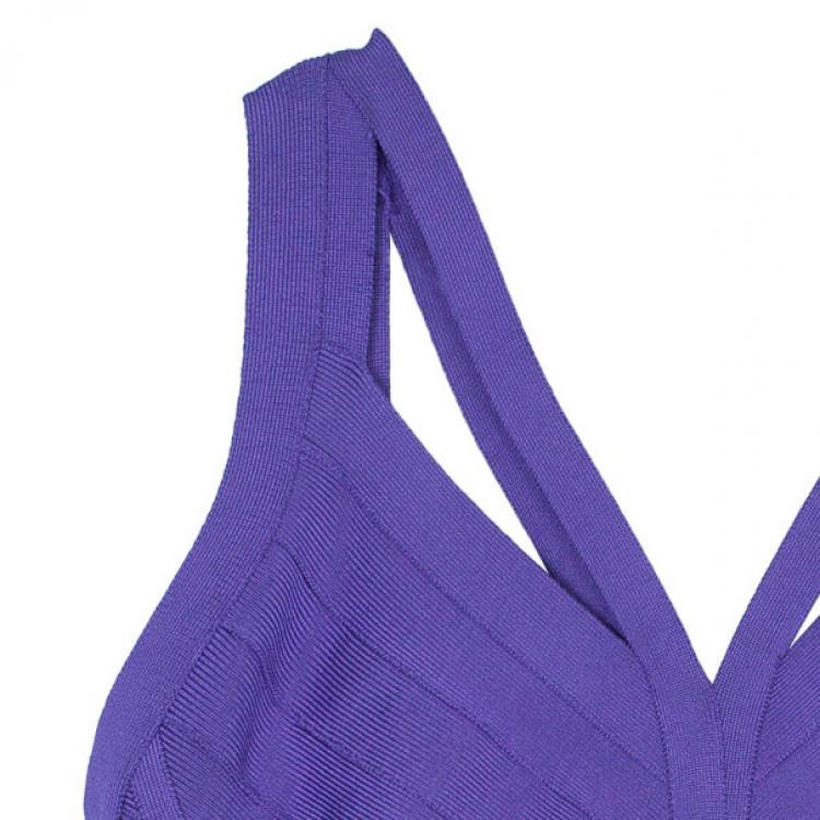 Pre Owned Herve Leger Purple Cutout Bandage Dress M