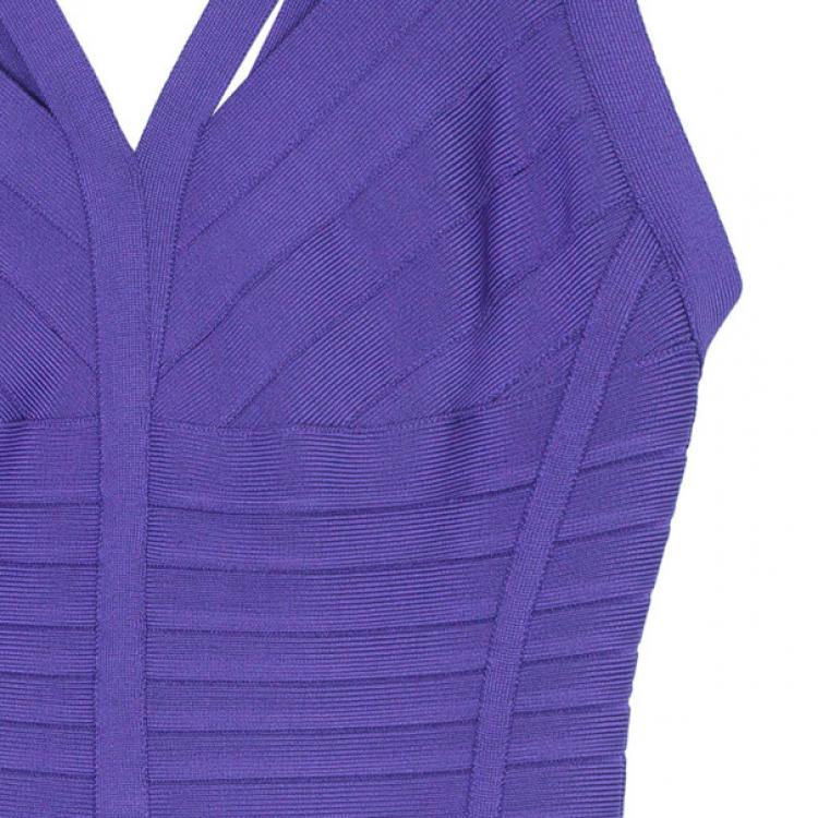Pre Owned Herve Leger Purple Cutout Bandage Dress M