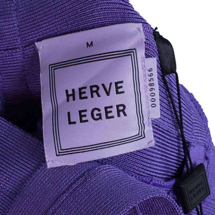 Pre Owned Herve Leger Purple Cutout Bandage Dress M