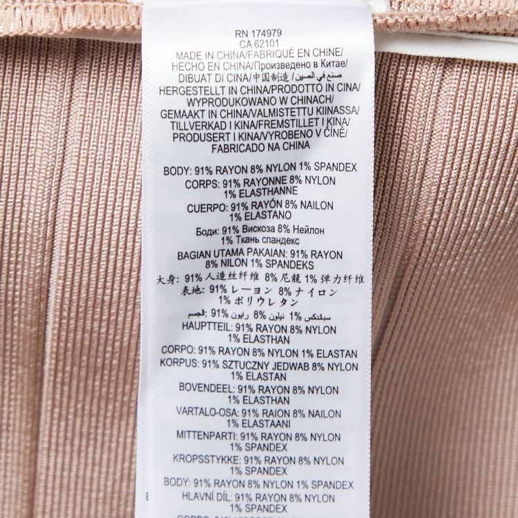 Pre Owned Herve Leger Pink/Gold Bandage Knit Long Dress XS