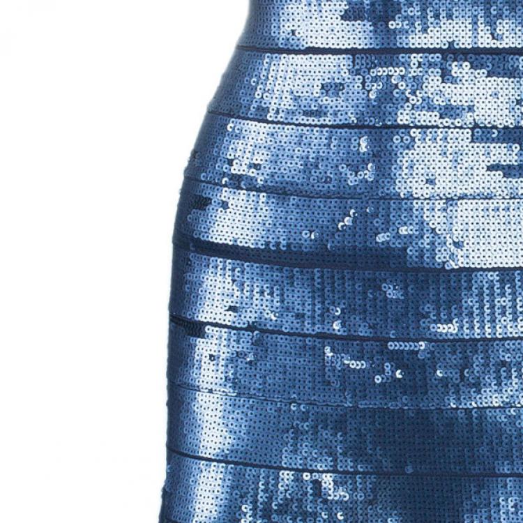 Pre Owned Herve Leger Eclipse Sequin Strapless Flare Dress XS