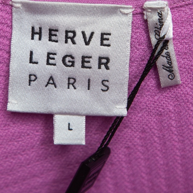 Pre Owned Herve Leger Pink Ottoman Knit Bodycon Dress L