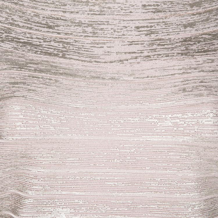 Pre Owned Herve Leger Foil Printed Rose Gold Knit Sophia Bandage Mermaid Gown L