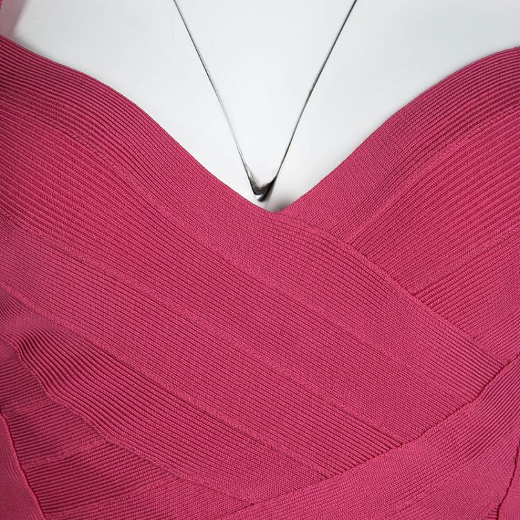 Pre Owned Herve Leger Pink Cross Back Detail Bright Rose Bandage Dress XS