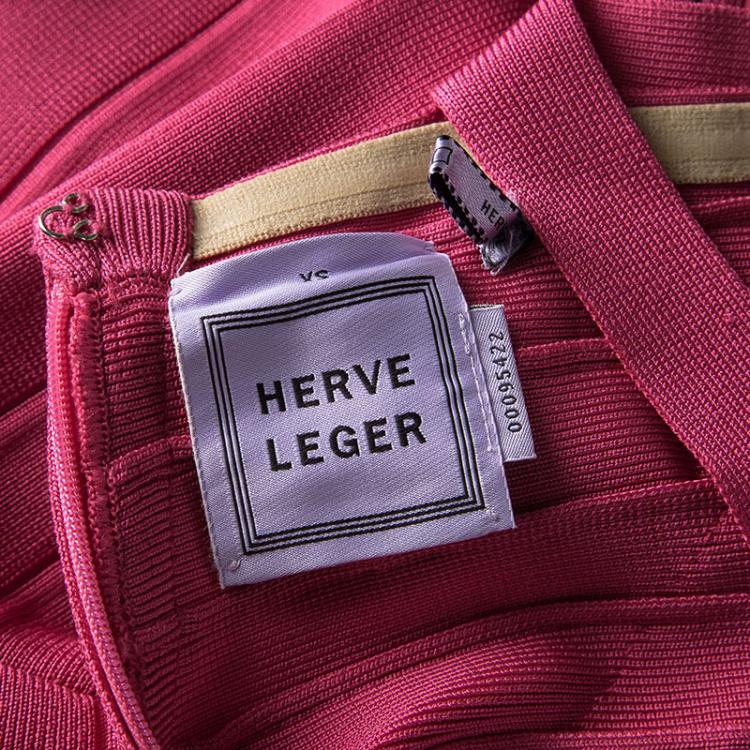 Pre Owned Herve Leger Pink Cross Back Detail Bright Rose Bandage Dress XS