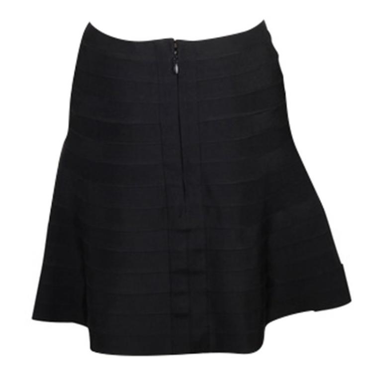 Pre Owned Herve Leger Black Flared Bandage Mini Skirt M