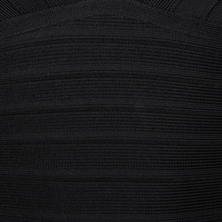 Pre Owned Herve Leger Black V-Neck Cold Shoulder Kayann Bandage Dress XS