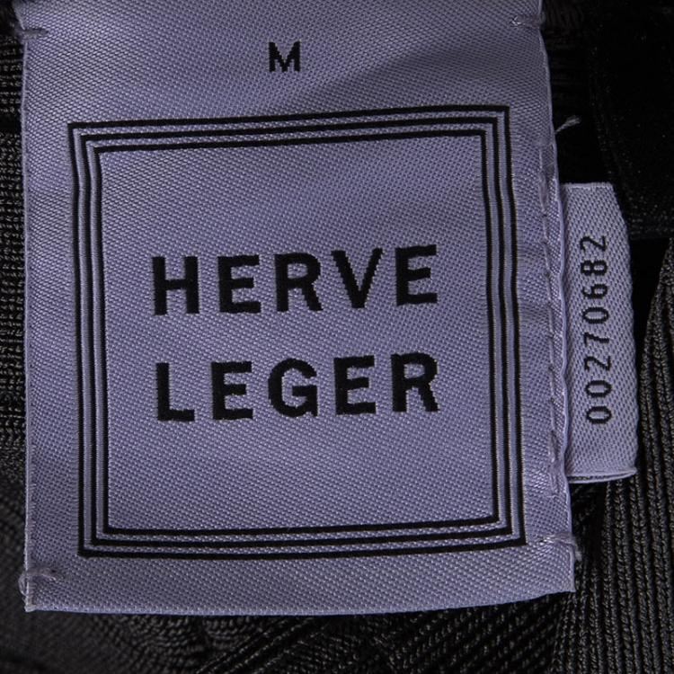 Pre Owned Herve Leger Grey Contrast Trim Zip Front Sol Bandage Jacket M