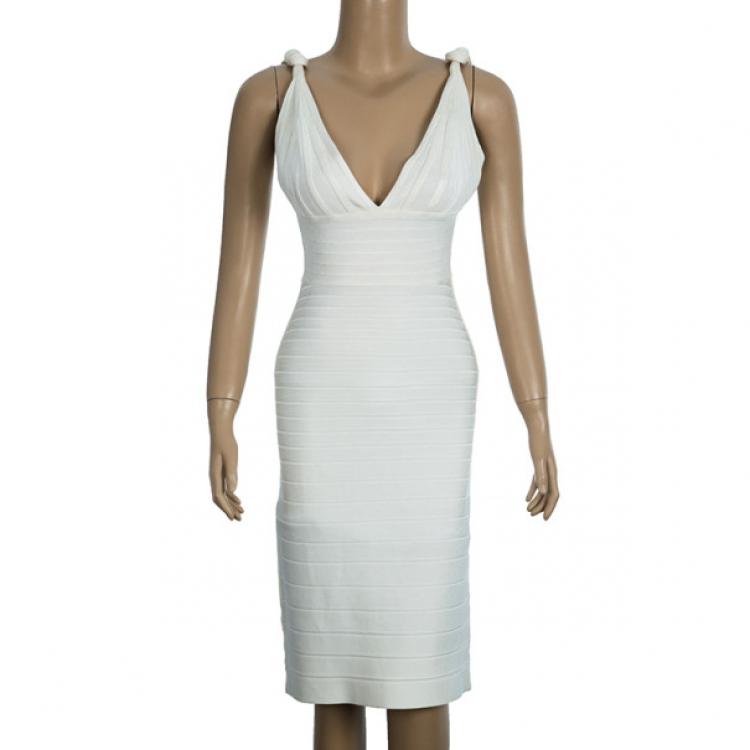 Pre Owned Herve Leger Alabaster Bandage Dress S