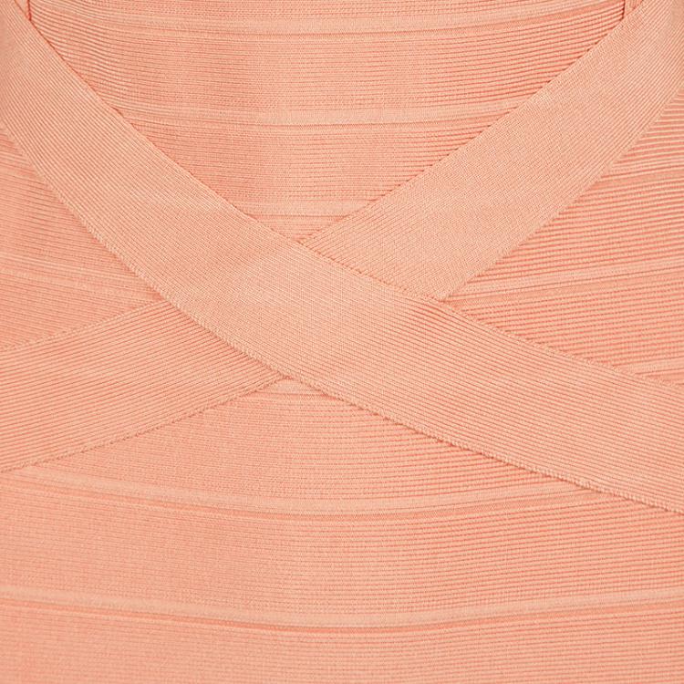 Pre Owned Herve Leger Melon Orange Sleeveless Bandage Dress M