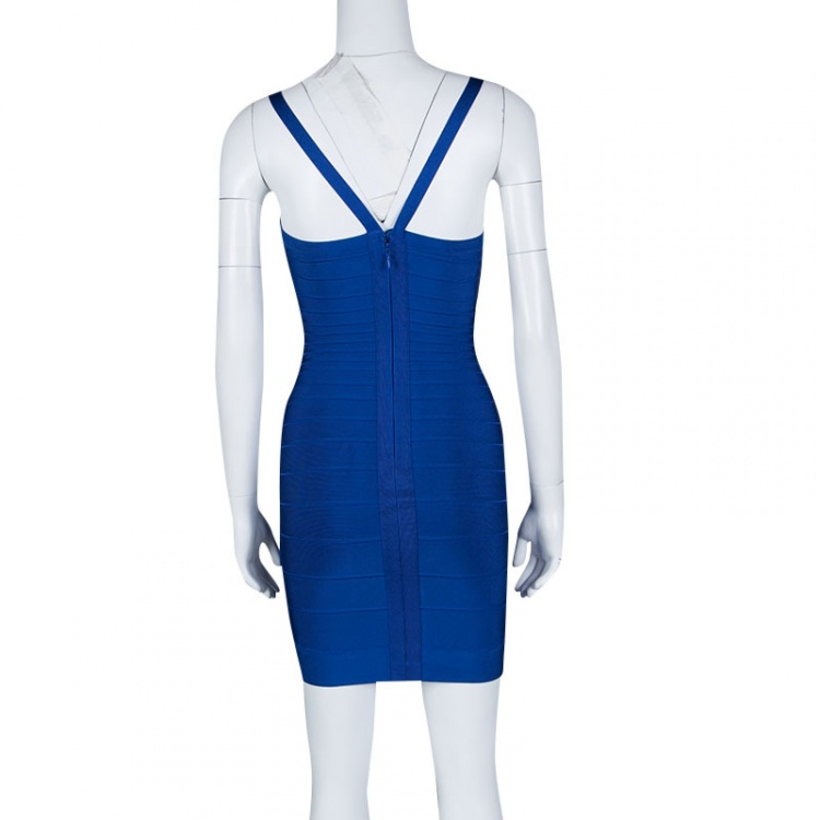 مملوكة مسبقًا Herve Leger Blue Sapphire Sleeveless Dahna Bandage Mini Dress XS