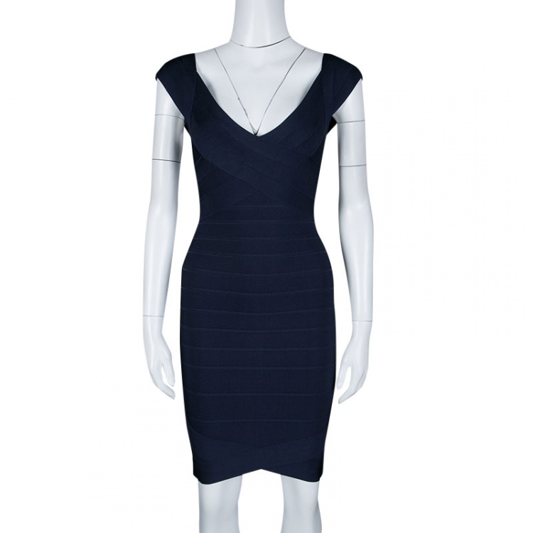 مملوكة مسبقًا Herve Leger Pacific Blue Sleeveless Nanette Bandage Dress S