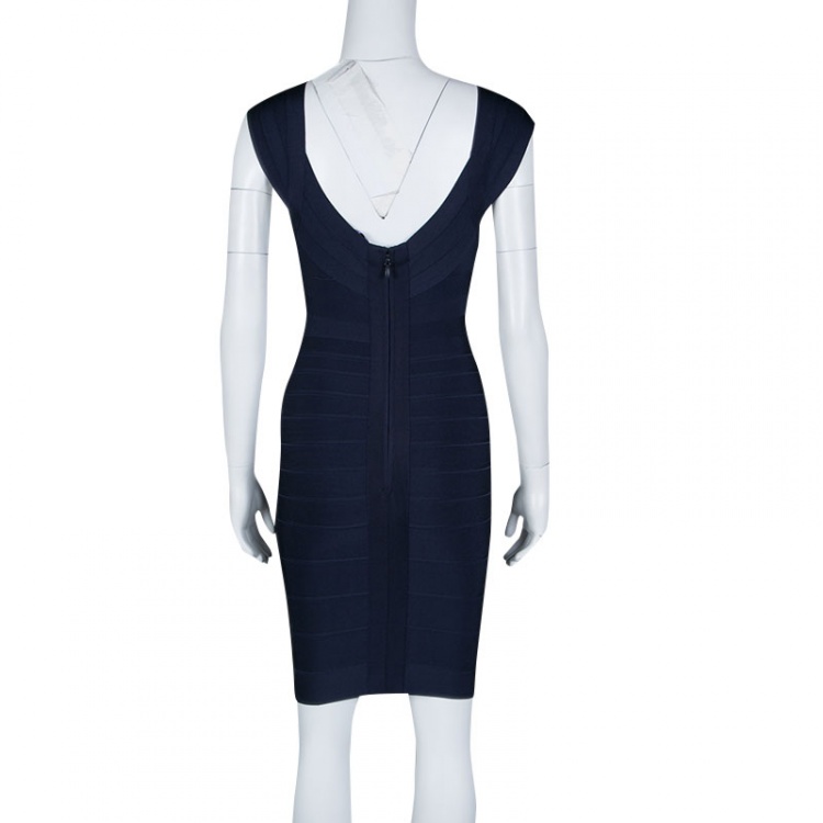 مملوكة مسبقًا Herve Leger Pacific Blue Sleeveless Nanette Bandage Dress S