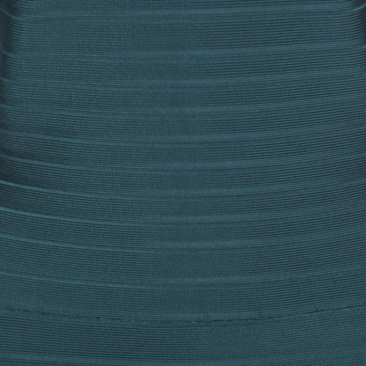 Pre Owned Herve Leger Dark Teal Green Off Shoulder Candice Bandage Dress M