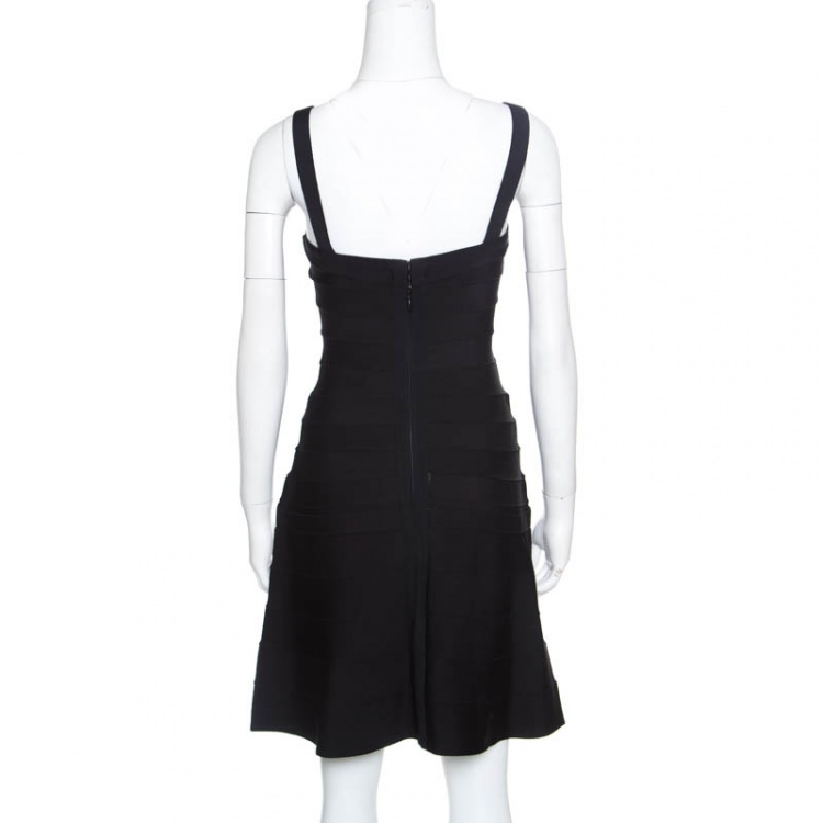 Pre Owned Herve Leger Black Knit Sleeveless A Line Faith Novelty Essentials Dress M