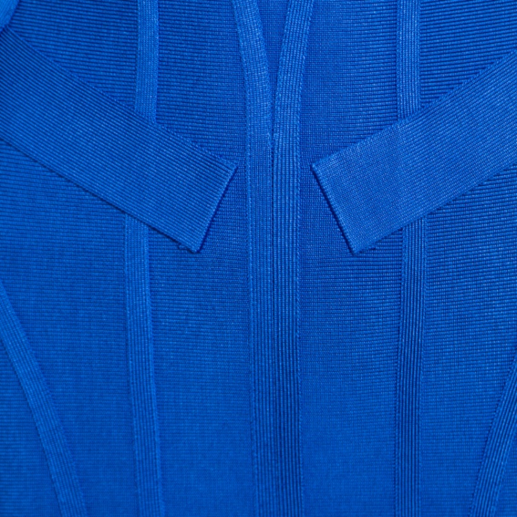 Pre Owned Herve Leger Bright Blue Cold Shoulder Detail Lilliana Bandage Dress XS