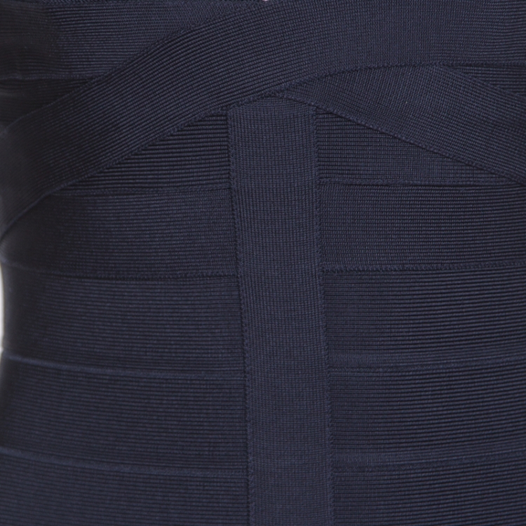 Pre Owned Herve Leger Night Blue V Neck Elise Bandage Dress S