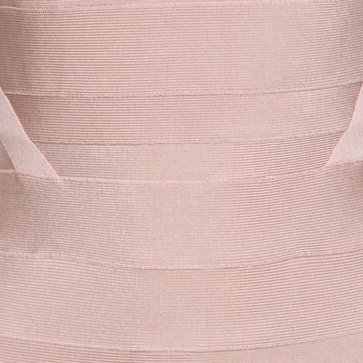 مملوكة مسبقًا Herve Leger Roseblush Pink Cold Shoulder Bandage Dress S