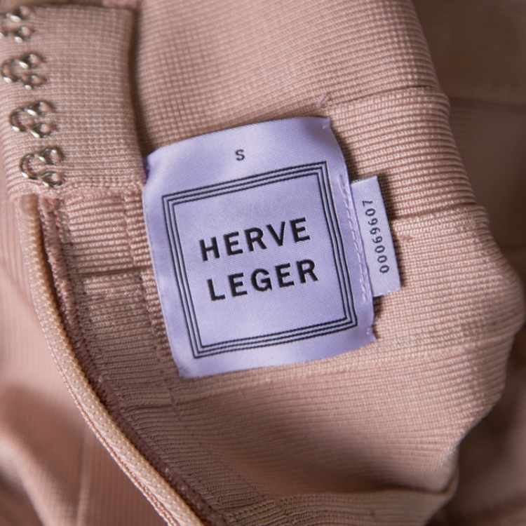 مملوكة مسبقًا Herve Leger Roseblush Pink Cold Shoulder Bandage Dress S