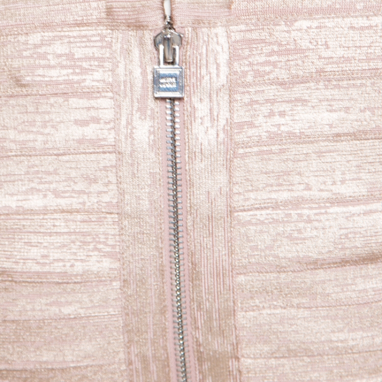 Pre Owned Herve Leger Rose Gold Woodgrain Foil Bodycon Kelis Dress S