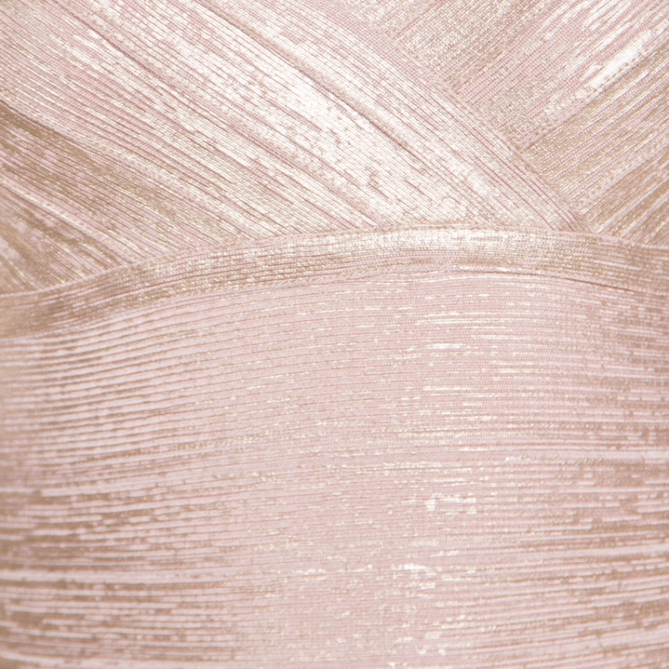 Pre Owned Herve Leger Rose Gold Woodgrain Foil Bodycon Kelis Dress S
