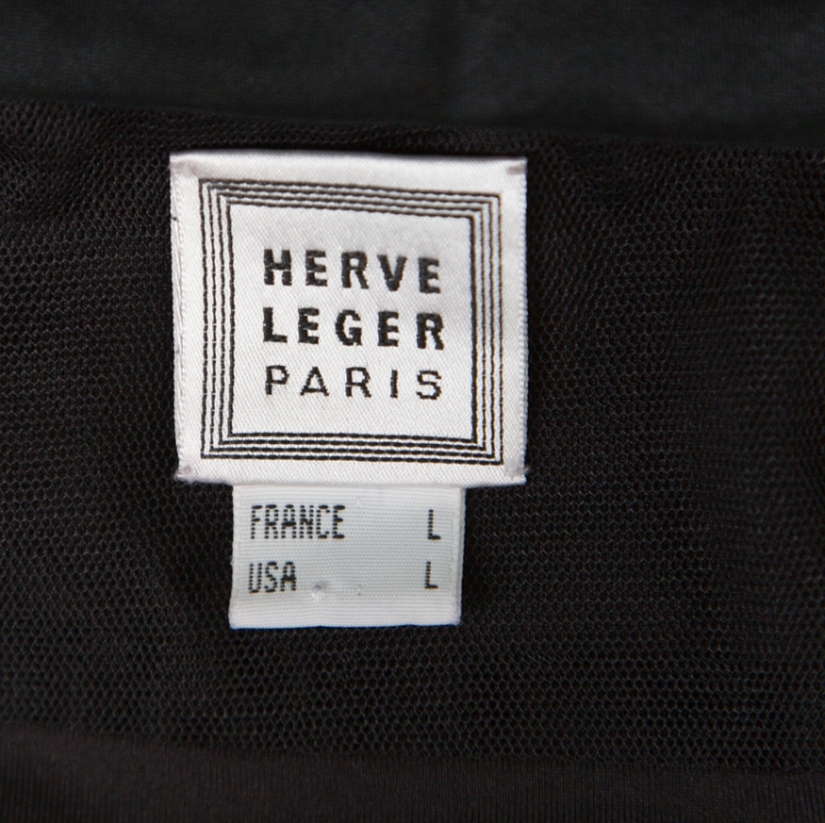 Pre Owned Herve Leger Black Silk Organza Raw Edge Tiered Babydoll Top L