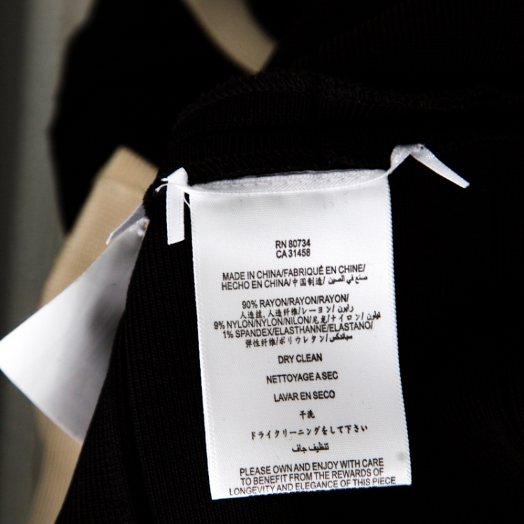 مملوكة مسبقًا Herve Leger Black and Cream Plunge Neck Detail Sleeveless Ilia Bandage Dress S