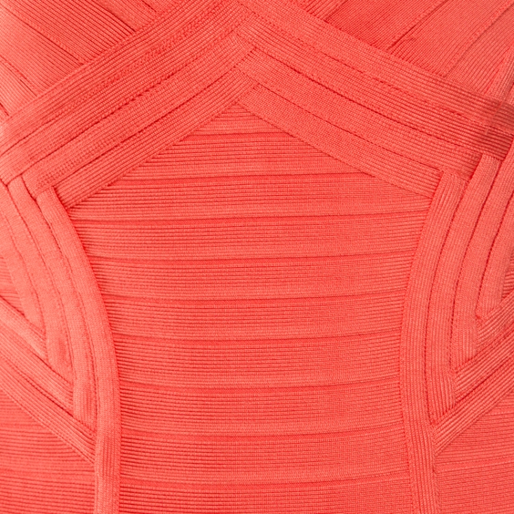 Pre Owned Herve Leger Bright Carotene Sleeveless Flared Dasha Bandage Dress S