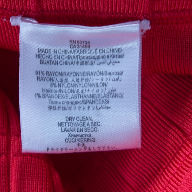 Pre Owned Herve Leger Red Sleeveless Bandage Fit and Flare Dress XS