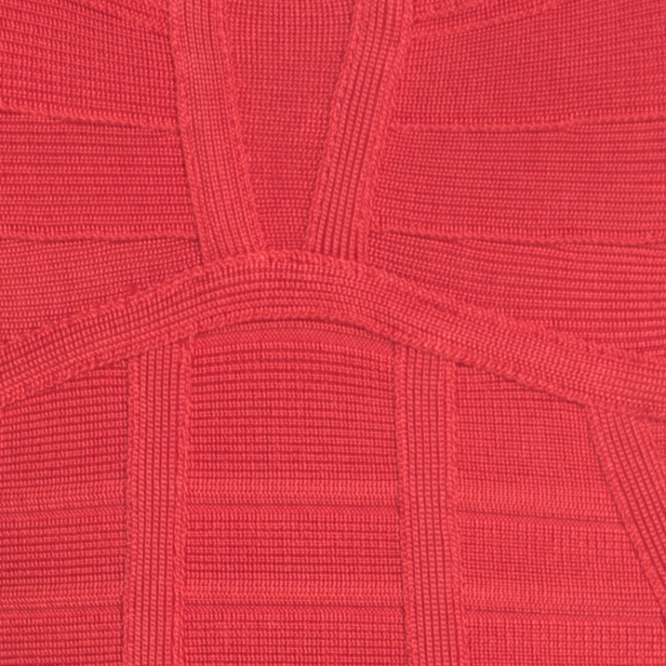 Pre Owned Herve Leger Red Sleeveless Bandage Fit and Flare Dress XS