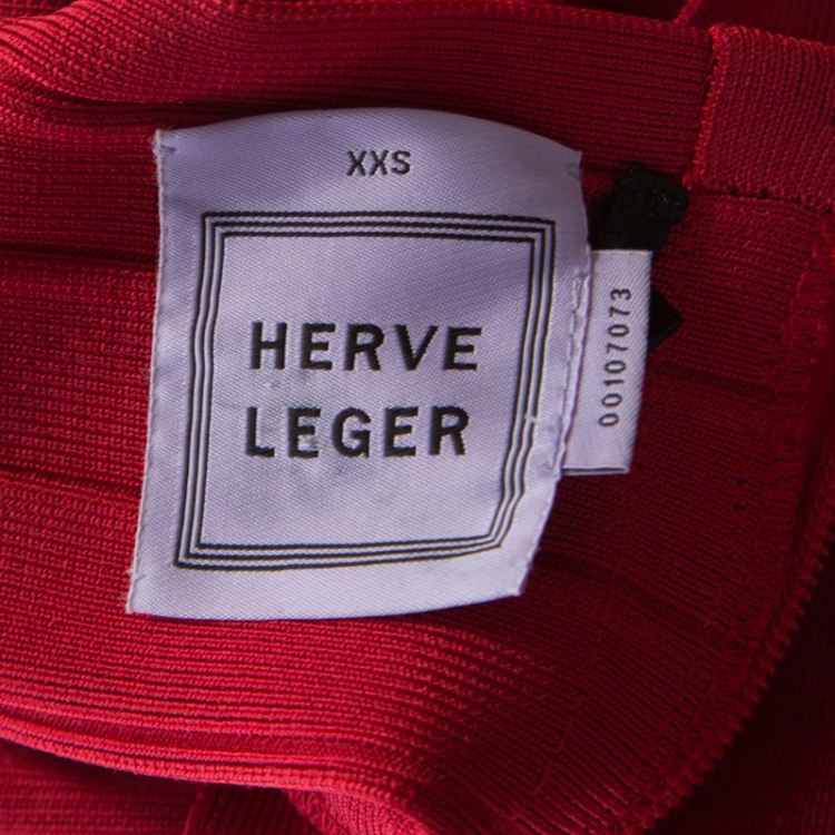 Pre Owned Herve Leger Lipstick Red Cutout Back Detail Sleeveless Bandage Dress XXS
