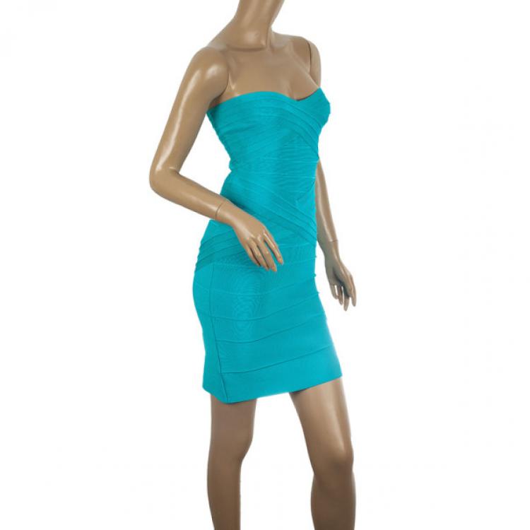 Pre Owned Herve Leger Strapless Bandage Dress M