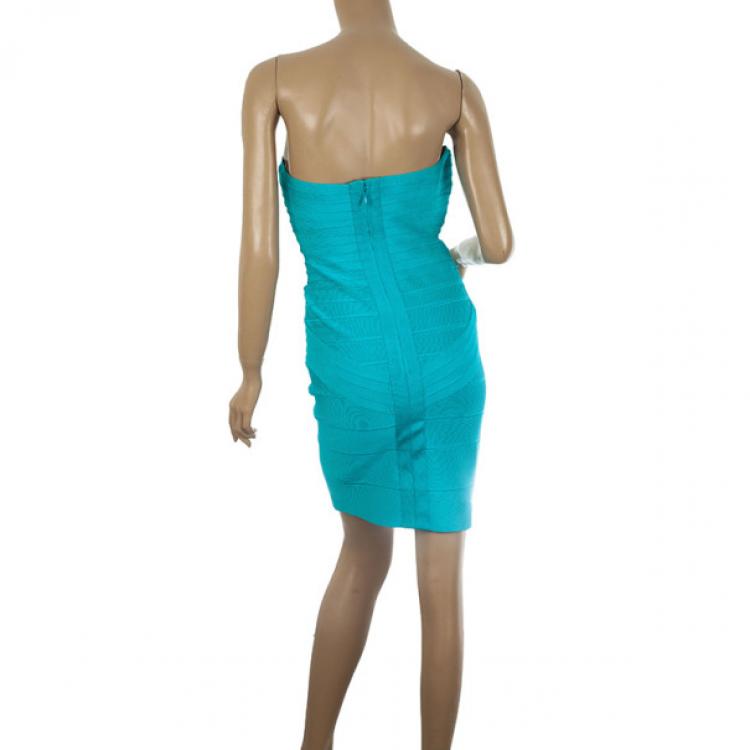 Pre Owned Herve Leger Strapless Bandage Dress M