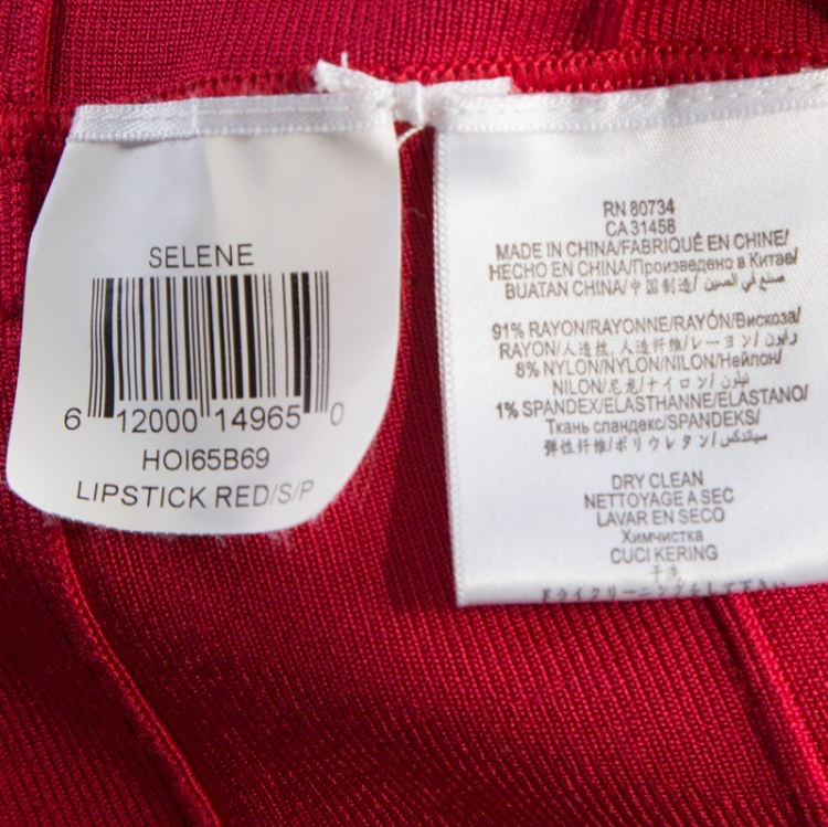 Pre Owned Herve Leger Lipstick Red Stretch Knit Selene Bandage Halterneck Gown S