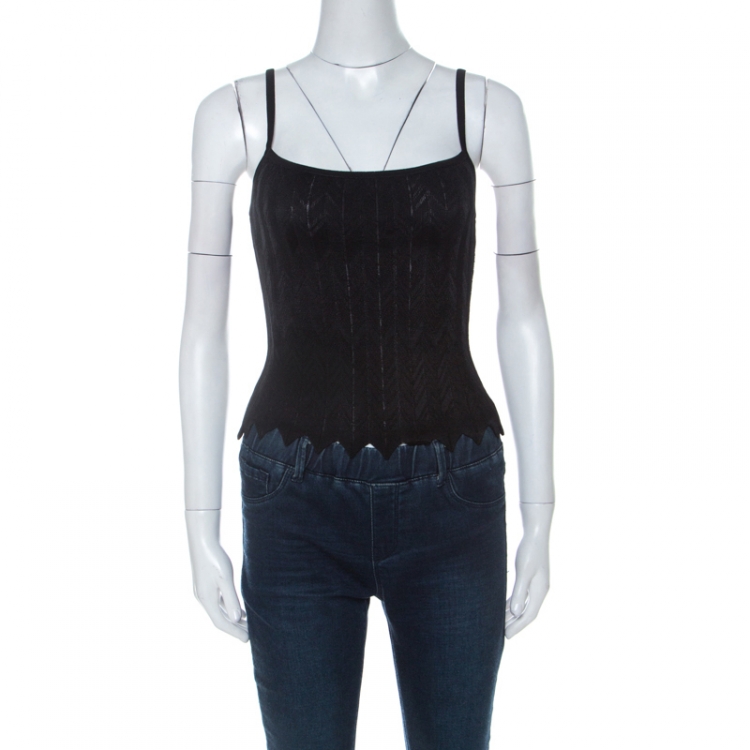 Pre Owned Herve Leger Black Knit Front Tie Cardigan and Top Set M 