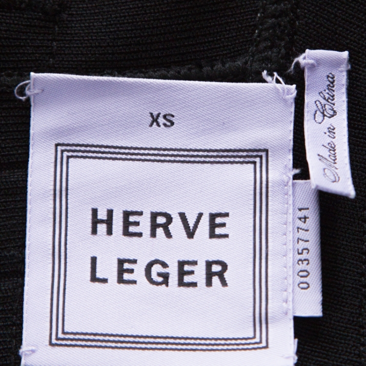 مملوكة مسبقًا Herve Leger Black Sleeveless White Piping Detail Helena Bandage Gown XS