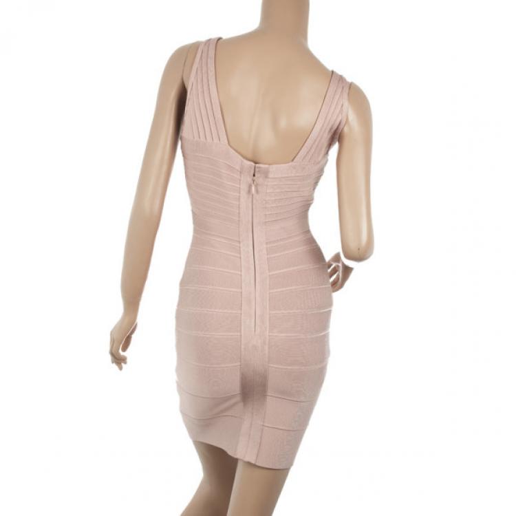 Pre Owned Herve Leger Nude Bandage Dress S