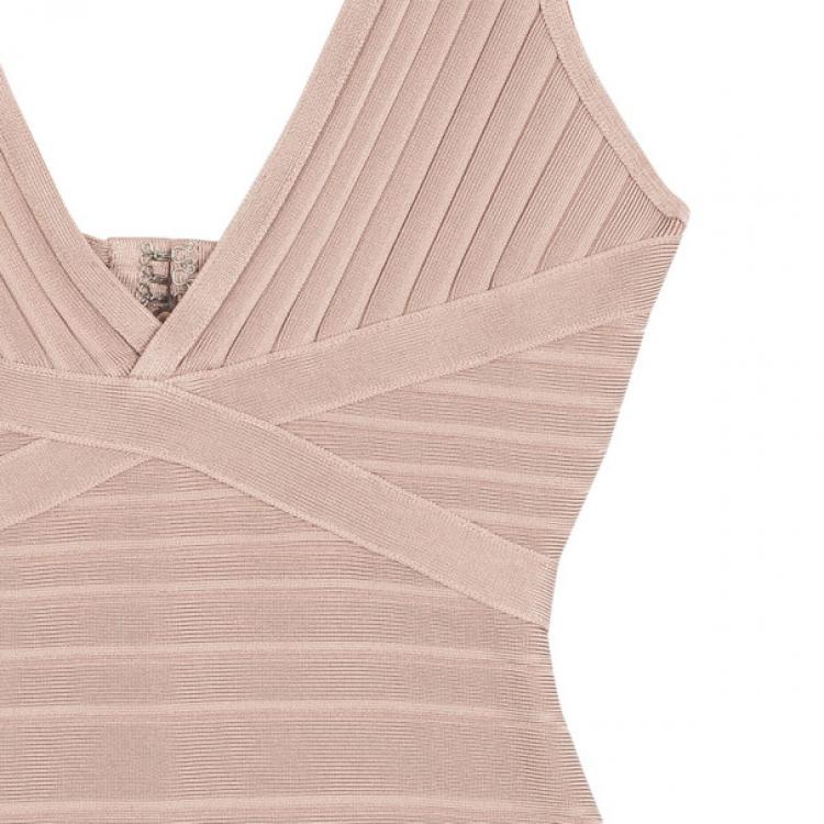 Pre Owned Herve Leger Nude Bandage Dress S