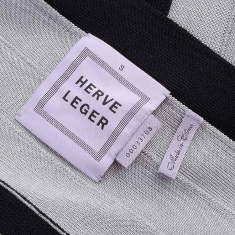 Pre Owned Herve Leger Black and Grey One Shoulder Bandage Dress S