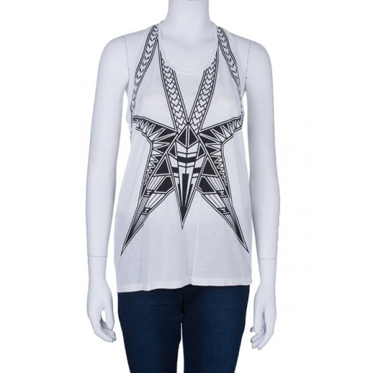 Pre Owned Herve Leger Inna White Print Racerback Tank Top S