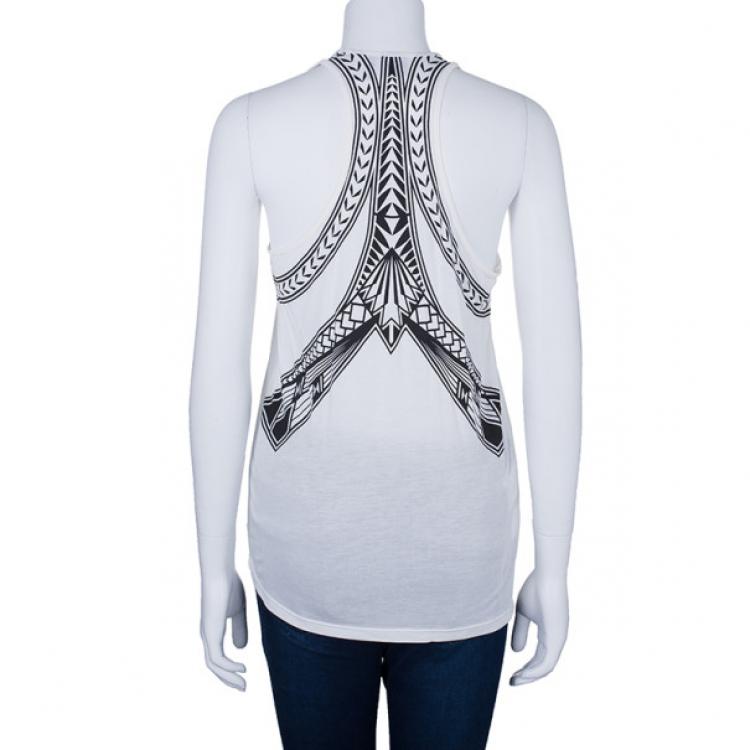 Pre Owned Herve Leger Inna White Print Racerback Tank Top S
