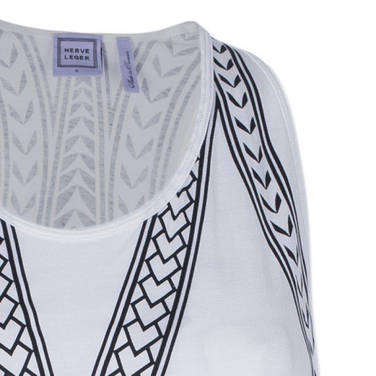 Pre Owned Herve Leger Inna White Print Racerback Tank Top S