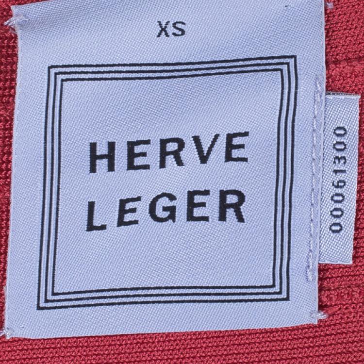 Pre Owned Herve Leger Red Off-Shoulder Bandage Dress XS