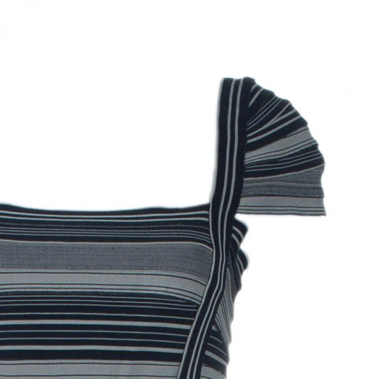 Pre Owned Herve Leger Moss Green Striped Bandage Dress M