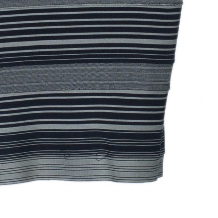 Pre Owned Herve Leger Moss Green Striped Bandage Dress M