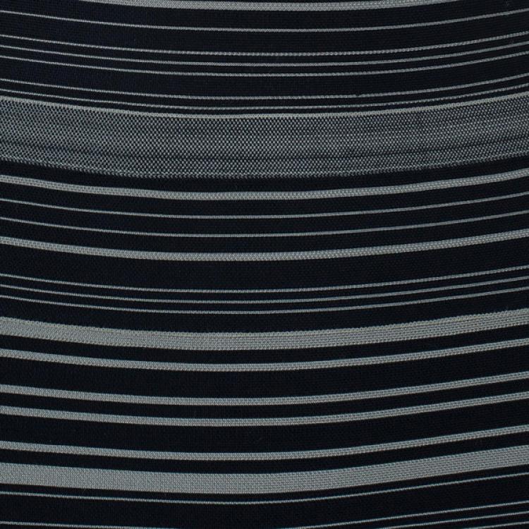 Pre Owned Herve Leger Moss Green Striped Bandage Dress M