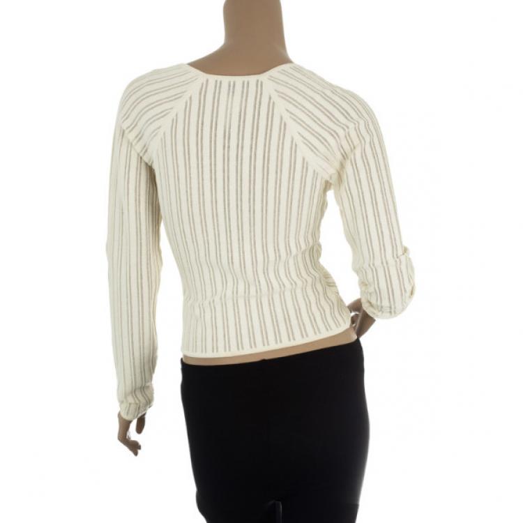 Pre Owned Herve Leger Long Sleeve Cream Fitted Top L