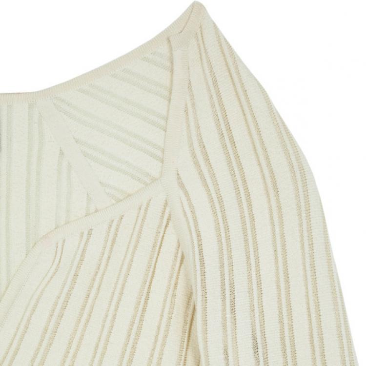 Pre Owned Herve Leger Long Sleeve Cream Fitted Top L