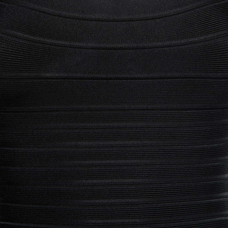 Pre Owned Herve Leger Black Stretch Knit Bandage Bodycon Dress XS  
